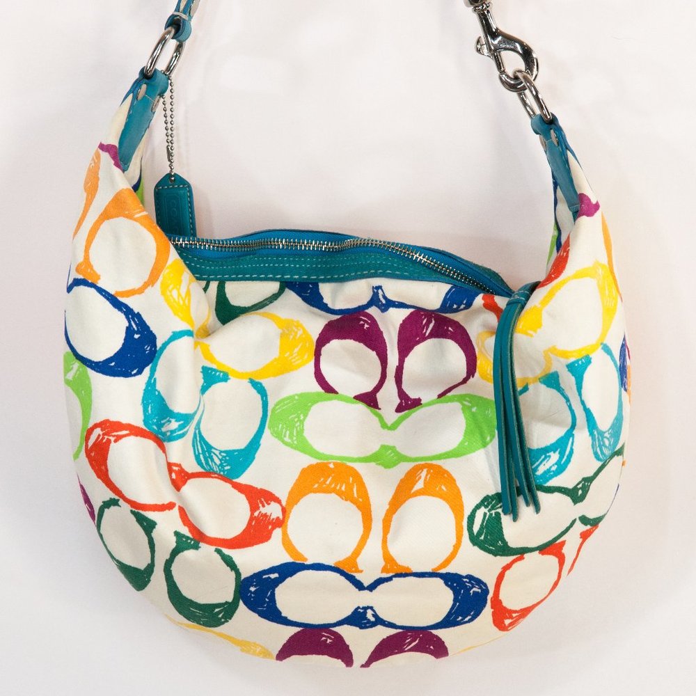 Coach Colorful Signature Print Fabric Hobo Bag - image 3